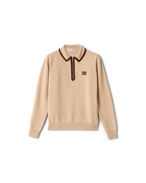 Miu Miu Wool And Cashmere Polo Jumper - Natural