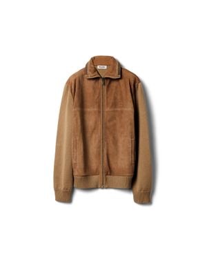 Miu Miu Wool And Leather Zipper Cardigan - Brown