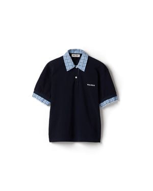 Miu Miu Miumiu Layered-Effect Cotton Polo Shirt - Blue