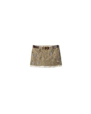 Miu Miu Embroidered Chino Miniskirt - Natural