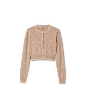 Miu Miu Embroidered Cashmere Cardigan - Natural