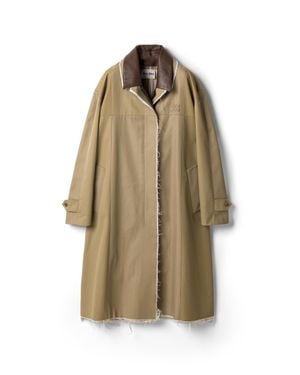 Miu Miu Single-Breasted Chino And Leather Coat - Natural