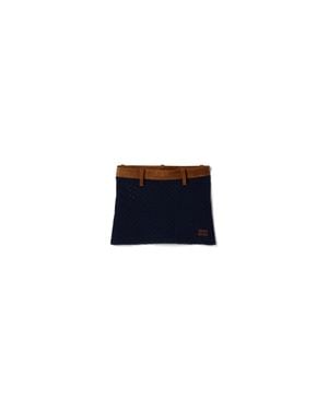 Miu Miu Cotton Crochet And Suede Miniskirt - Blue