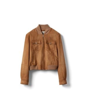 Miu Miu Logo Suede Jacket - Brown