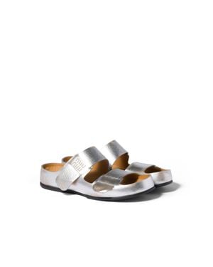 Miu Miu Bleached Leather Sandals - Metallic