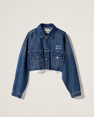 Miu Miu Contrast Hem Denim Jacket - Blue