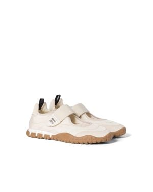Miu Miu Tyre Technical Fabric And Suede Ballerinas - Natural