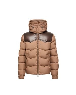 Moncler Moncler Ravelis Hooded Zig-Zag Quilted Short Down Jacket - Brown