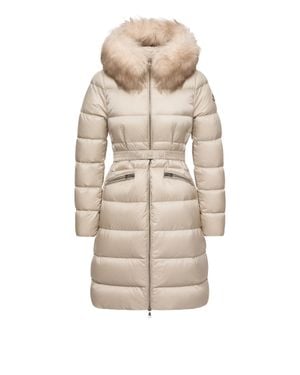 Moncler Moncler Boedic Hooded Shearling-Trimmed Long Down Jacket - Natural