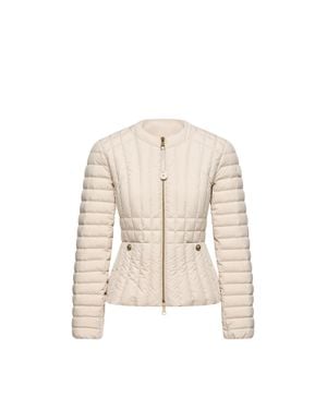 Moncler Moncler Menthe Vertical-Quilted Short Down Jacket - Natural