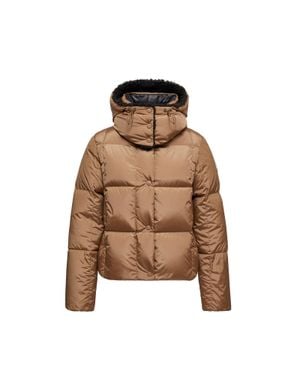 Moncler Castelnou Square-Quilted Hooded Short Down Jacket - Brown