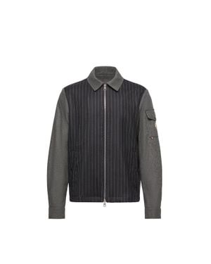 Moncler Moncler Herringbone Wool Blend Zip-Up Shirt Jacket - Black