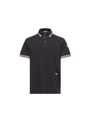 Moncler Moncler Striped Trim Cotton Piquet Polo Shirt - Black