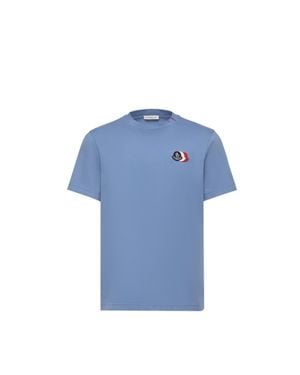 Moncler Moncler Embroidered Tricolour Logo Cotton T-Shirt - Blue