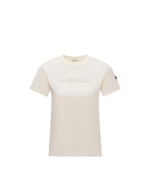 Moncler Moncler Embroidered Tonal Logo Cotton T-Shirt - White
