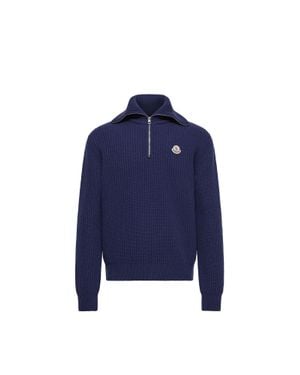 Moncler Moncler Rollkragenpullover Aus Rippen-Wollstrick Mit Logo, Herren, Größe - Blau