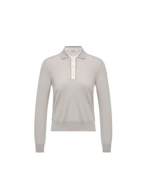 Moncler Moncler Wool Long Sleeve Polo Shirt - White
