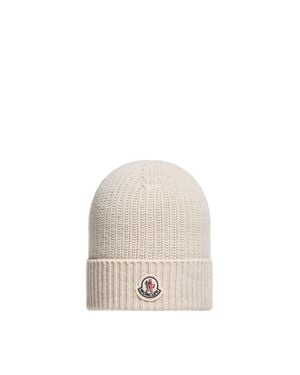 Moncler Moncler Tricot Wool Blend Beanie - Natural