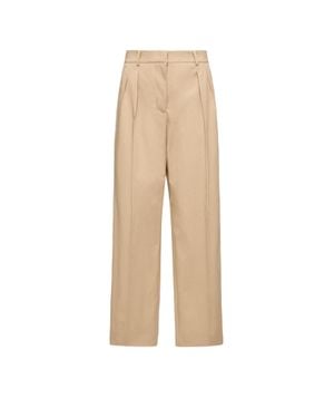 Moncler Moncler Cotton Gabardine Wide-Leg Tailored Pants - Natural