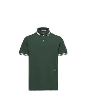 Moncler Moncler Striped Trim Cotton Piquet Polo Shirt - Green