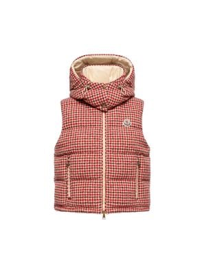 Moncler Moncler Niverolle Houndstooth Wool Blend Down Vest - Red