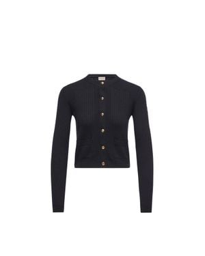 Moncler Moncler Cárdigan De Mezcla De Lana Con Logotipo De Piel, Mujer, Talla - Negro