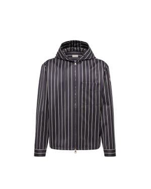 Moncler Moncler Wool & Cotton Striped Hooded Shirt - Blue