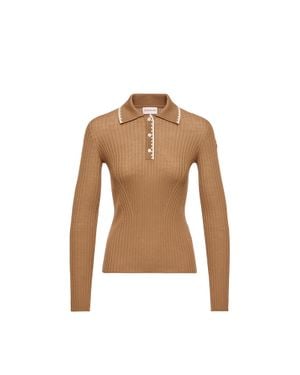 Moncler Moncler Wool Long Sleeve Polo Shirt - Brown