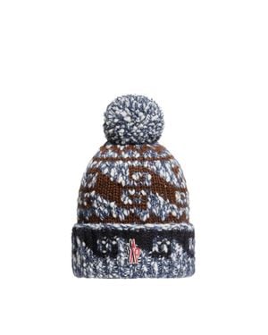 Moncler Moncler Alpaca & Wool Blend Beanie With Pom Pom - Blue