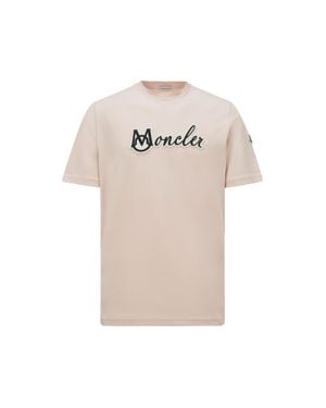 Moncler Embroidered Varsity Logo Cotton T-Shirt - Natural