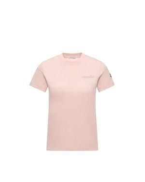 Moncler Moncler Beaded Logo Cotton T-Shirt - Pink