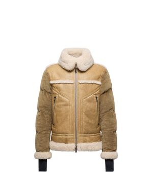 Moncler Argens Leather & Shearling Short Down Jacket - Natural