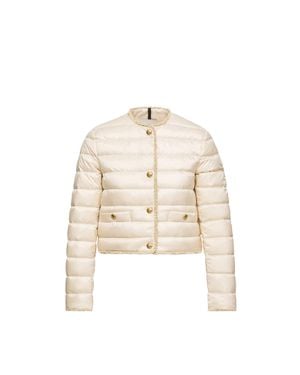 Moncler Moncler Fleurs Bouclé-Trimmed Short Down Jacket - Natural