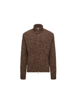 Moncler Cardigan Con Zip - Marrone