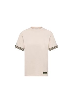 Moncler Moncler Crochet-Trimmed Cotton Logo T-Shirt - Natural