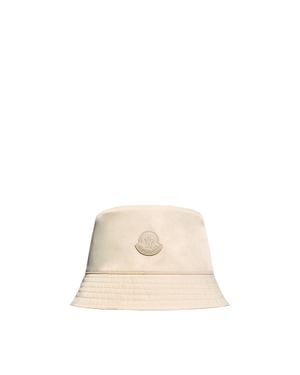 Moncler Moncler Leather Logo Gabardine Bucket Hat - Natural