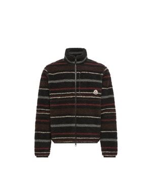 Moncler Moncler Gestreifte Teddy-Strickjacke Mit Reißverschluss, Herren, Größe - Schwarz