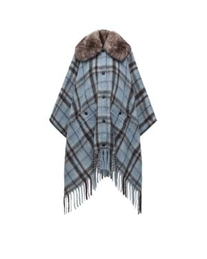 Moncler Moncler Mohair, Alpaca & Wool Blend Plaid Cape - Blue