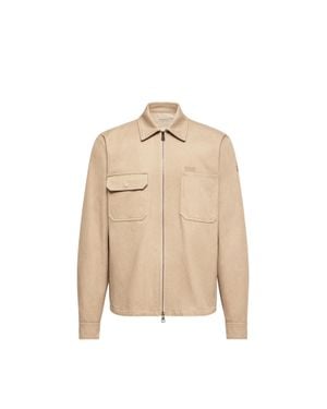 Moncler Moncler Leather Logo Cotton Shirt Jacket - Natural