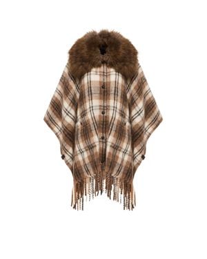 Moncler Moncler Shearling Collar Mohair, Alpaca & Wool Blend Cape - Brown