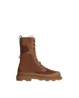 Moncler Moncler Vera High Suede & Shearling Lace-Up Boots - Brown