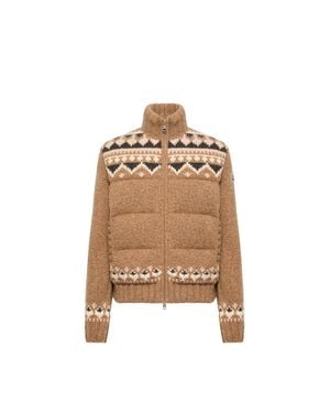 Moncler Moncler Geometric Bouclé Down Cardigan - Natural
