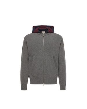 Moncler Moncler Cardigan En Laine Et Cachemire À Capuche Rayée, Homme, Taille - Gris