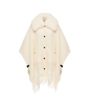 Moncler Moncler Shearling Collar Mohair, Alpaca & Wool Blend Cape - Natural