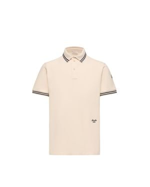 Moncler Moncler Striped Trim Cotton Piquet Polo Shirt - Natural