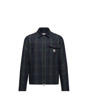Moncler Moncler Checked Cotton Gabardine Zip-Up Shirt Jacket - Blue