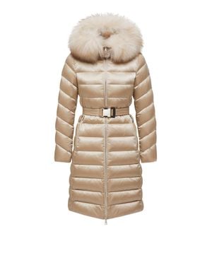 Moncler Moncler Leersie Hooded Shearling-Trimmed Long Down Jacket - Natural