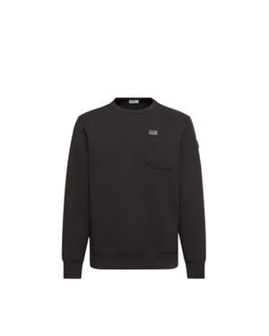 Moncler Moncler Leather Logo Tag Cotton Blend Sweatshirt - Black