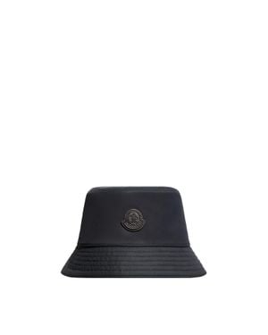 Moncler Moncler Leather Logo Cotton Blend Bucket Hat - Black