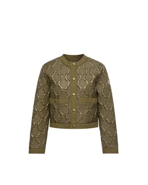 Moncler Moncler Libellule Geometric Quilted Short Down Jacket - Green